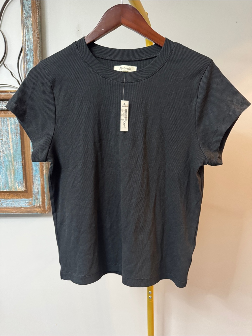 Madewell Black Short-Sleeve cap Crew ribbed Tee NWT